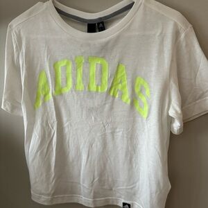 Adidas Crop Top in white with neon text, Size XS | NEW
